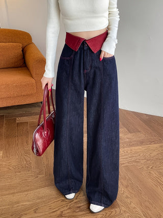 Autumn Loose Straight-leg Pants With High Waist And Wide Legs