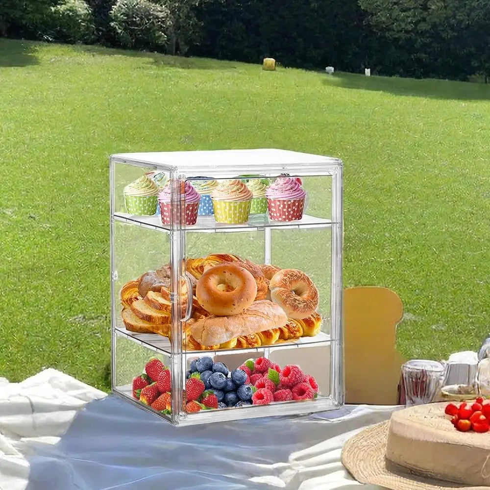 Bread Box For Kitchen Countertop Pastry Display Case 4 Layers Adjustable Clear Bread Storage Container With Magnetic Door Bread