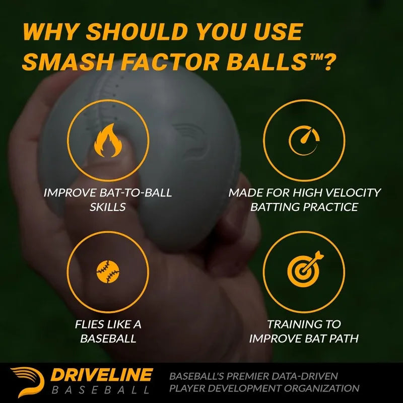 Driveline Baseball Smash Factor Balls™ (3 oz, 12 Pack) Durable Foam Hitting Practice Balls