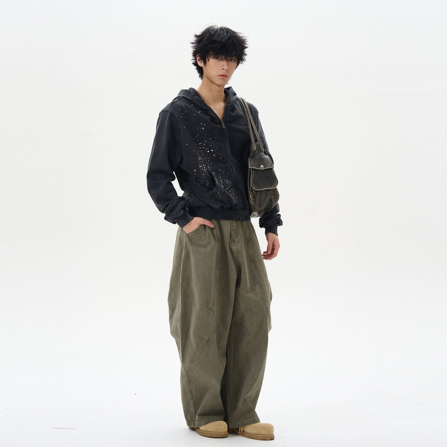 American Retro Green Brown Loose Matchet Pants Men And Women