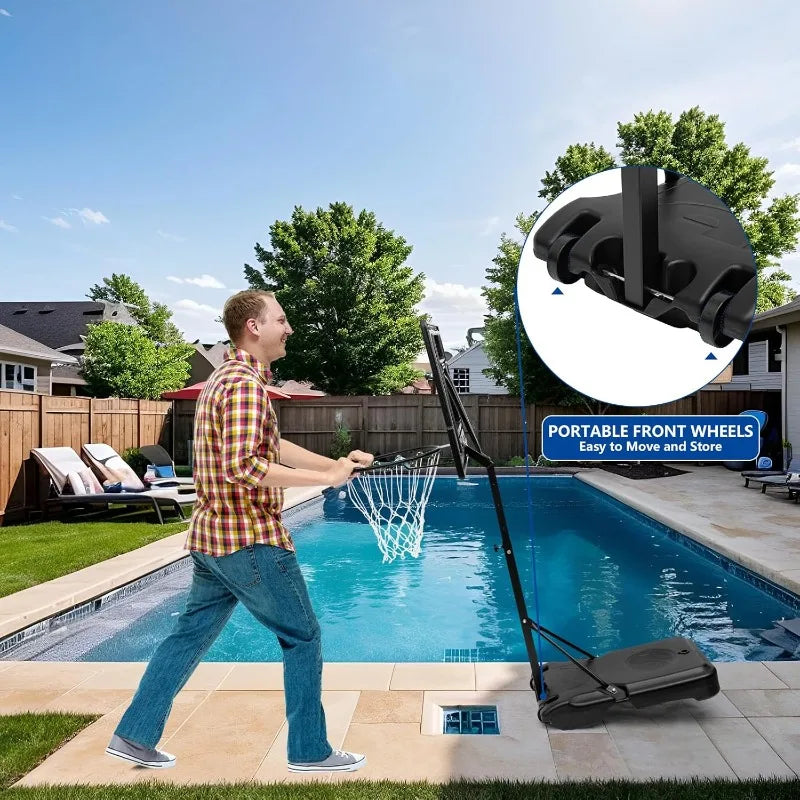DEBERG Swimming Pool Basketball Hoop Set Height-Adjustable Portable Pool Basketball Hoop Poolside, Includes a Ball and Air Pump