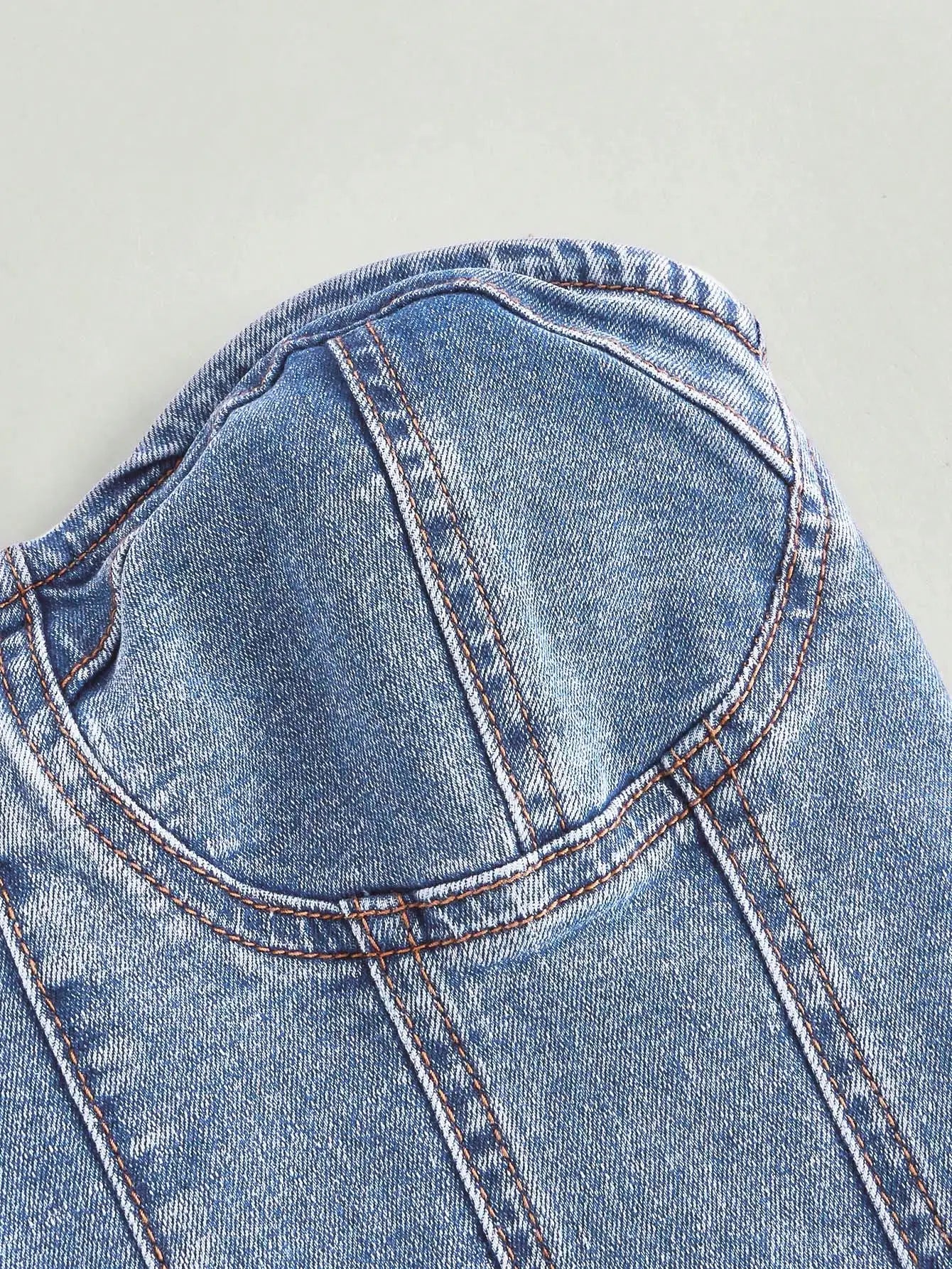 European style plunging neck denim spring new style sexy and intense allure fitted waist shaping design