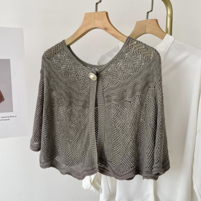 Air-conditioned Room Ice Silk Knitted Shawl Elegant Socialite Outer Wear Pearl Neck Guard Waistcoat