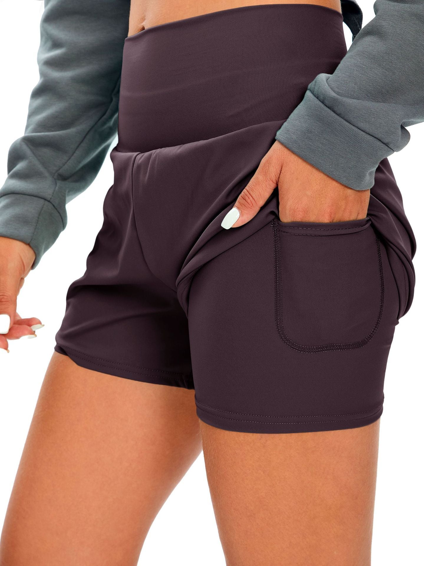 European And American Fitness Simple Casual Pants High Waist Pocket Anti-exposure Bottoming Yoga Shorts