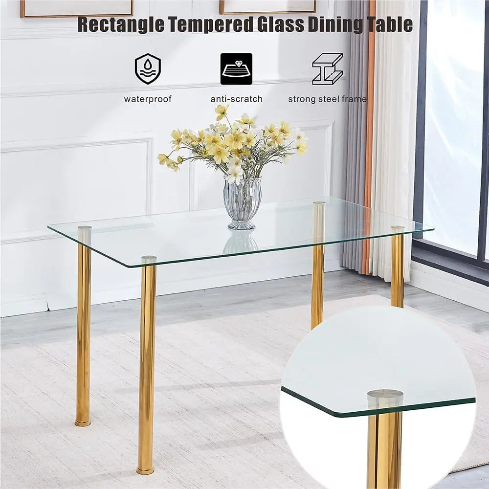 2025 USA Dining Table Set for 4, 5 Piece Kitchen Table and Chairs for Dinette, Apartment, Compact Space-Saving Clear/Gold+Gray