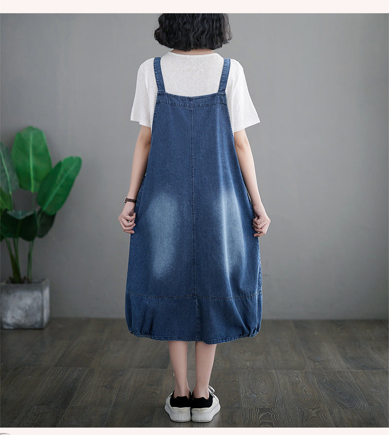 Fashion Loose Denim Strap Dress Women