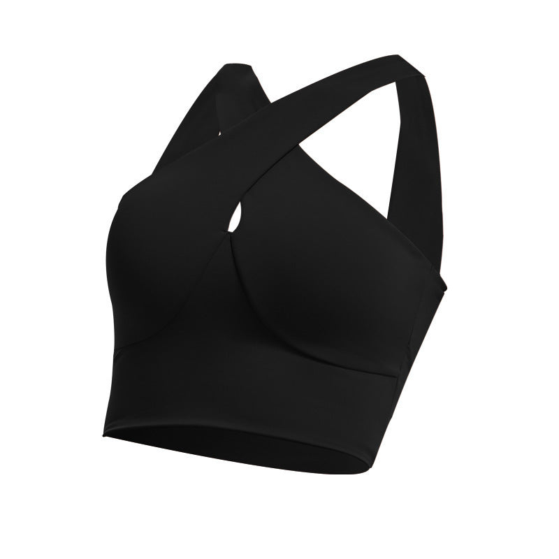 Fashion Cross Gather Shockproof Fitness Yoga Vest Bra With Chest Pad