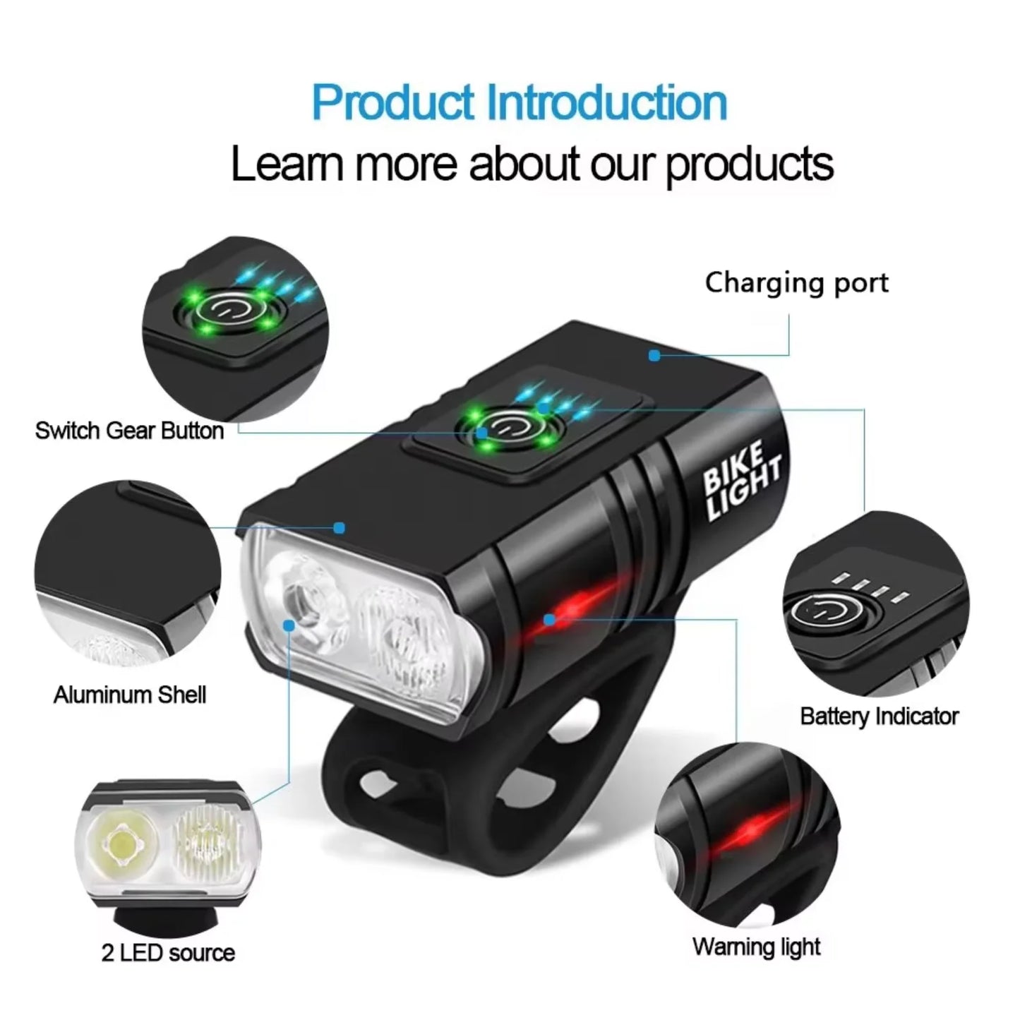 BK02 Bike Light USB Rechargeable T6 Bicycle Lights 6 Modes MTB Flashlight Bicycle Headlight Cycling Bicycle Front Lamp