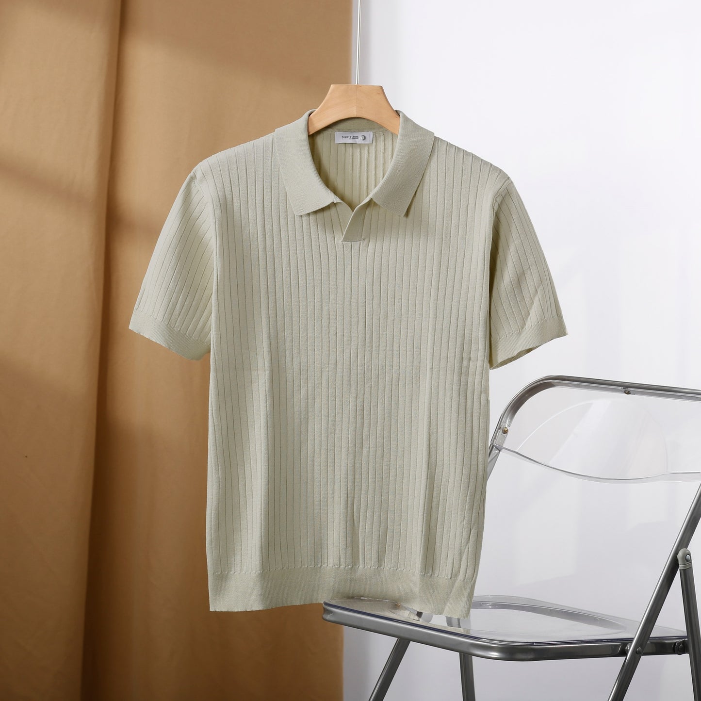 American Lapel Sunken Stripe Jacquard Sweater