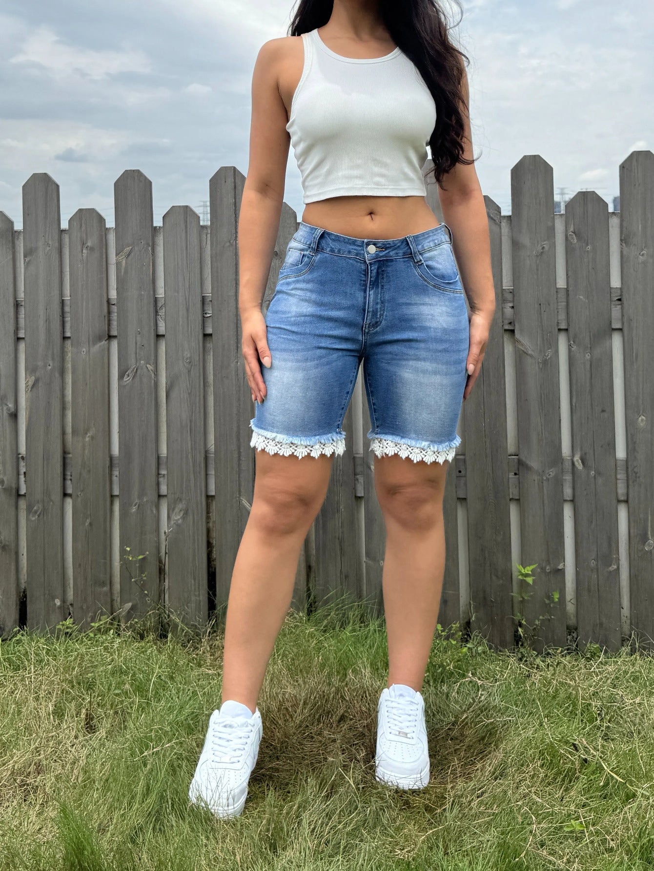 Chic Light Blue High-waisted Plus Size Denim Shorts With