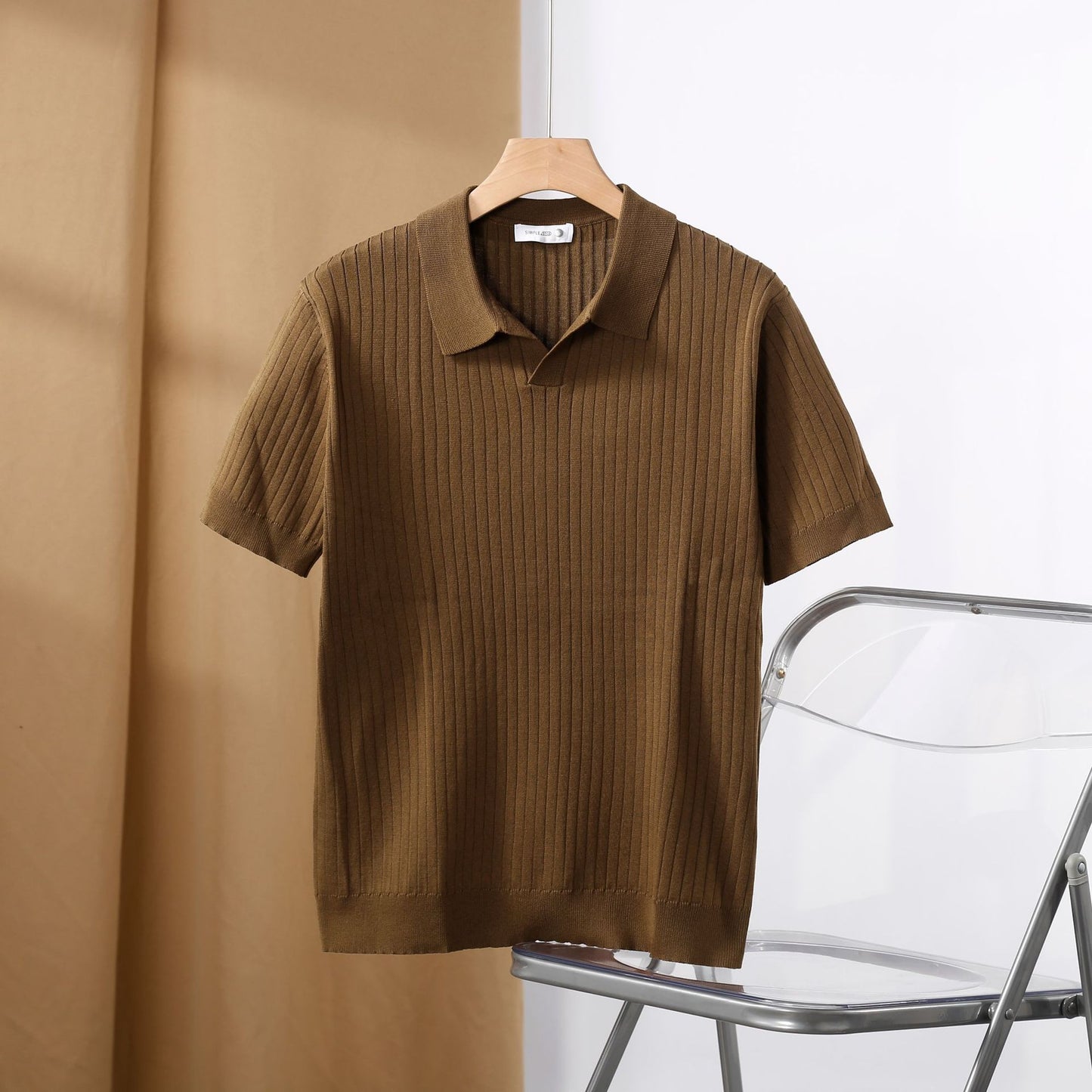 American Lapel Sunken Stripe Jacquard Sweater