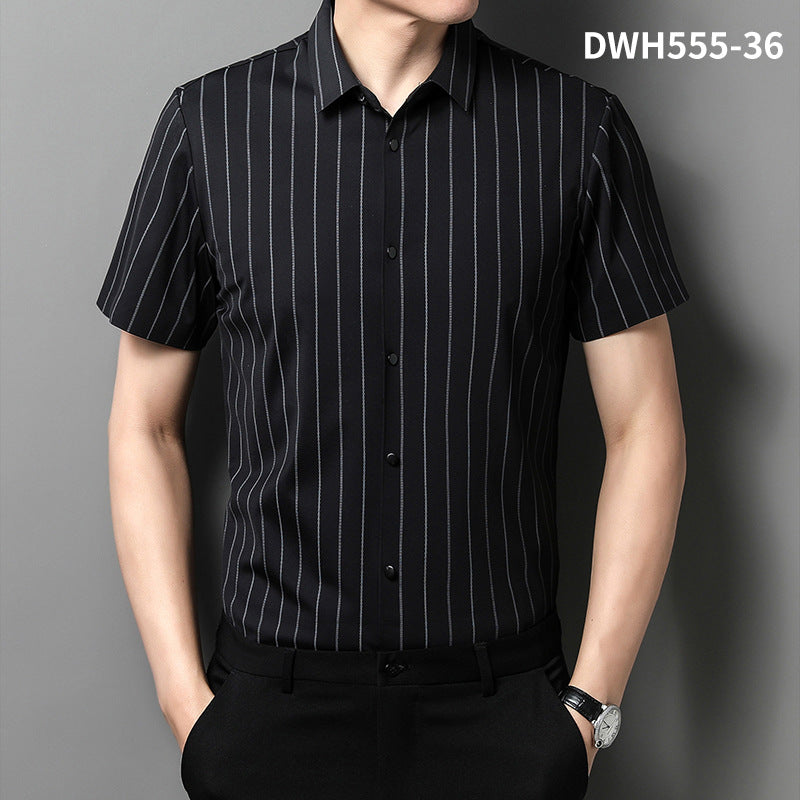 Fashion Ice Silk Seamless Men's Short-sleeved Shirt