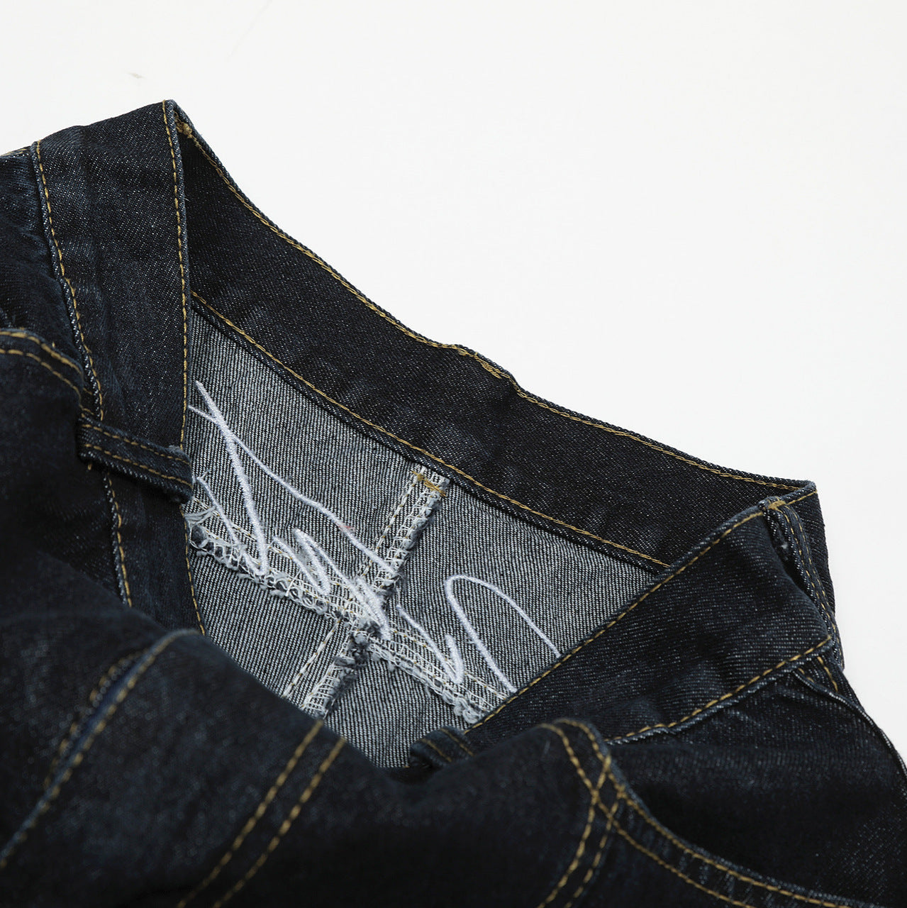 American Retro Loose Embroidered Washed Denim Trousers