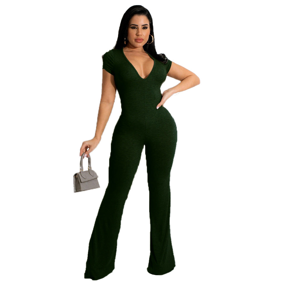 Bell-bottom Pants Short Sleeve Women's Jumpsuit