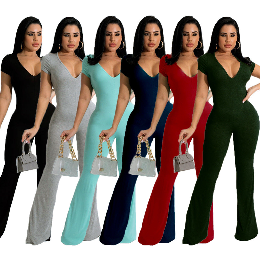 Bell-bottom Pants Short Sleeve Women's Jumpsuit