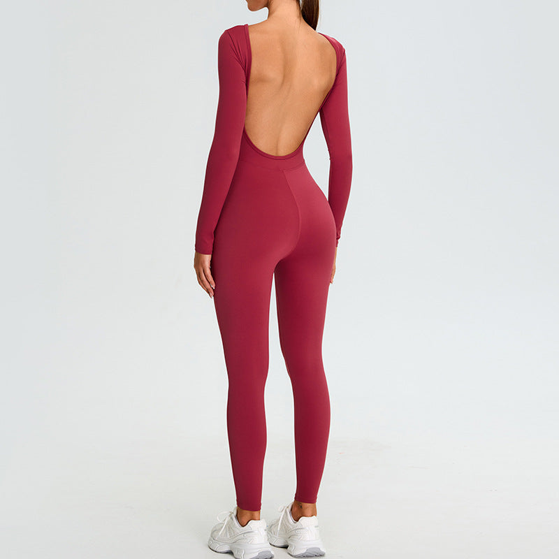 Autumn And Winter New Big U Back Long Sleeve Yoga Jumpsuit Women