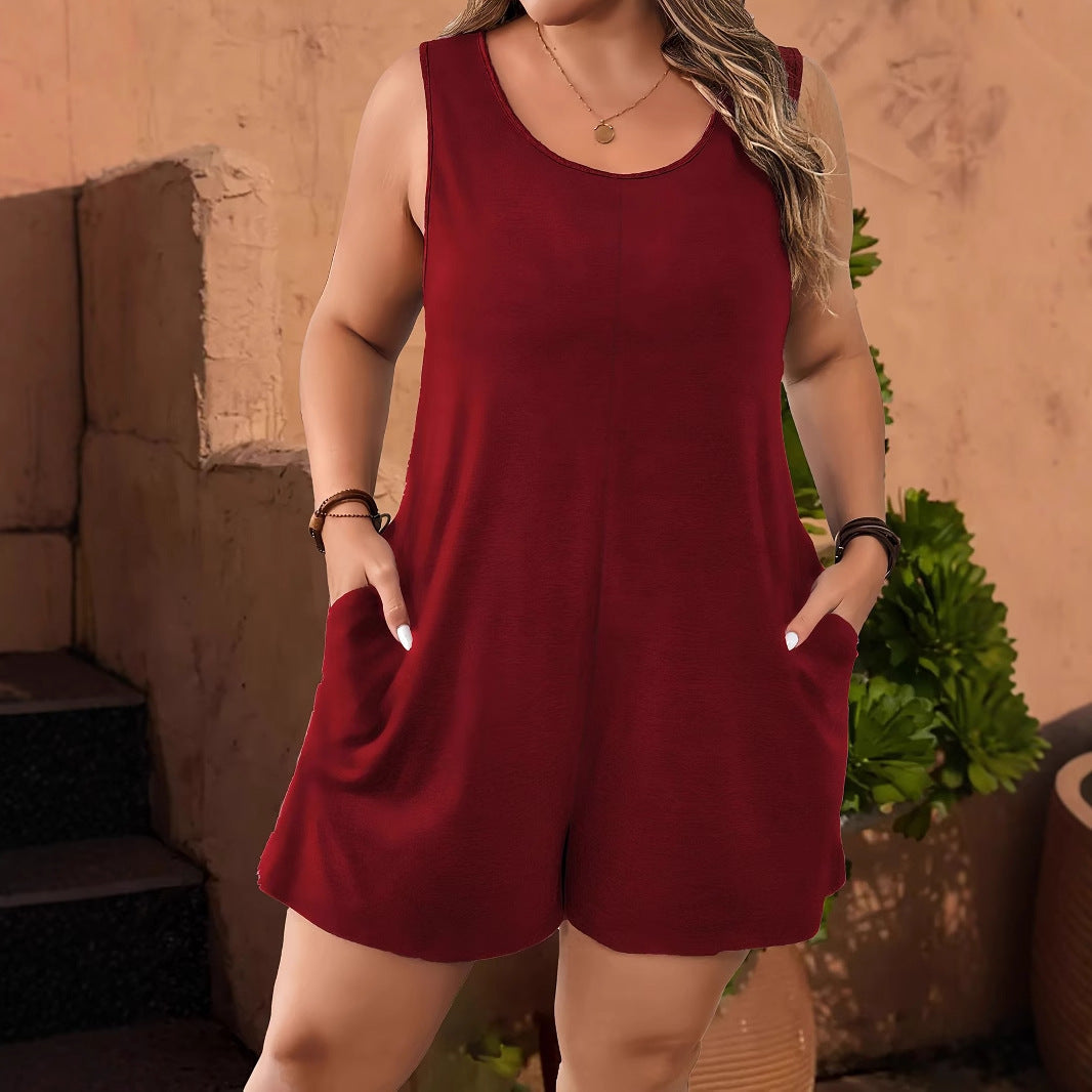 European And American Fashion Sleeveless Vest Pocket Plus Size Women's Jumpsuit