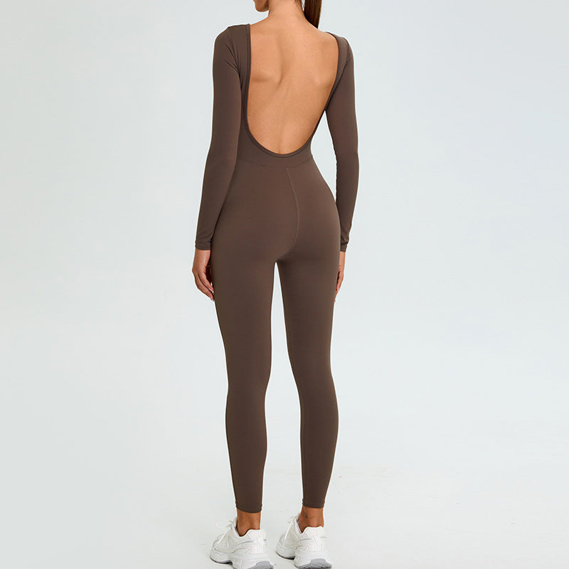 Autumn And Winter New Big U Back Long Sleeve Yoga Jumpsuit Women