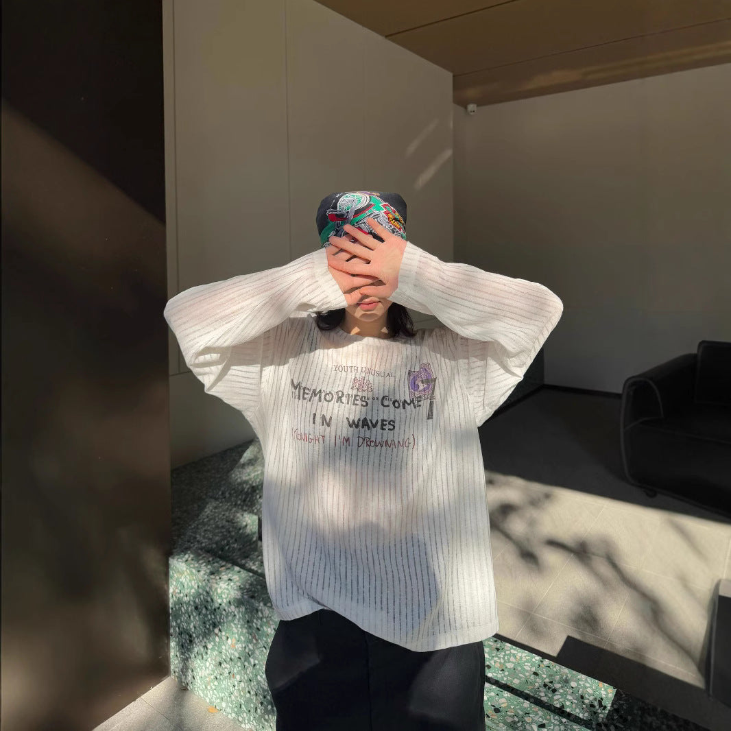 American Retro Loose Mesh T-shirt For Women