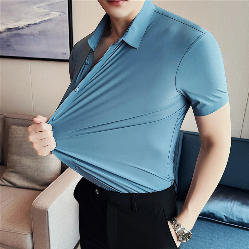Fashion Ice Silk Seamless Men's Short-sleeved Shirt