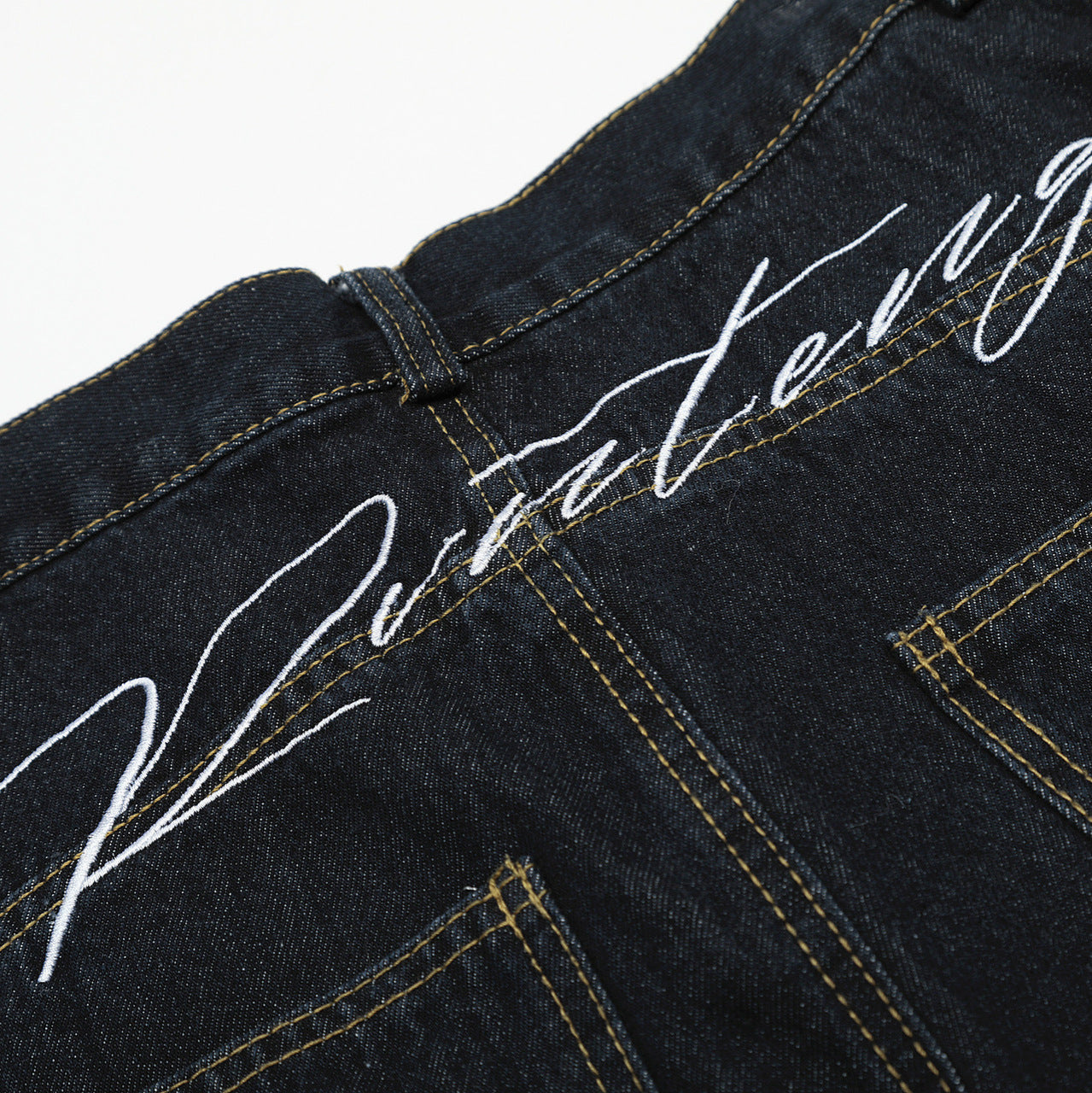 American Retro Loose Embroidered Washed Denim Trousers