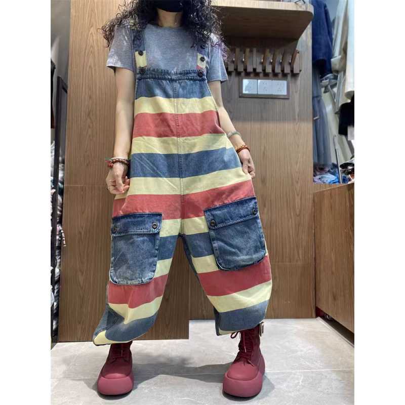 Casual Plus Size Denim Printing Cropped Suspender Women