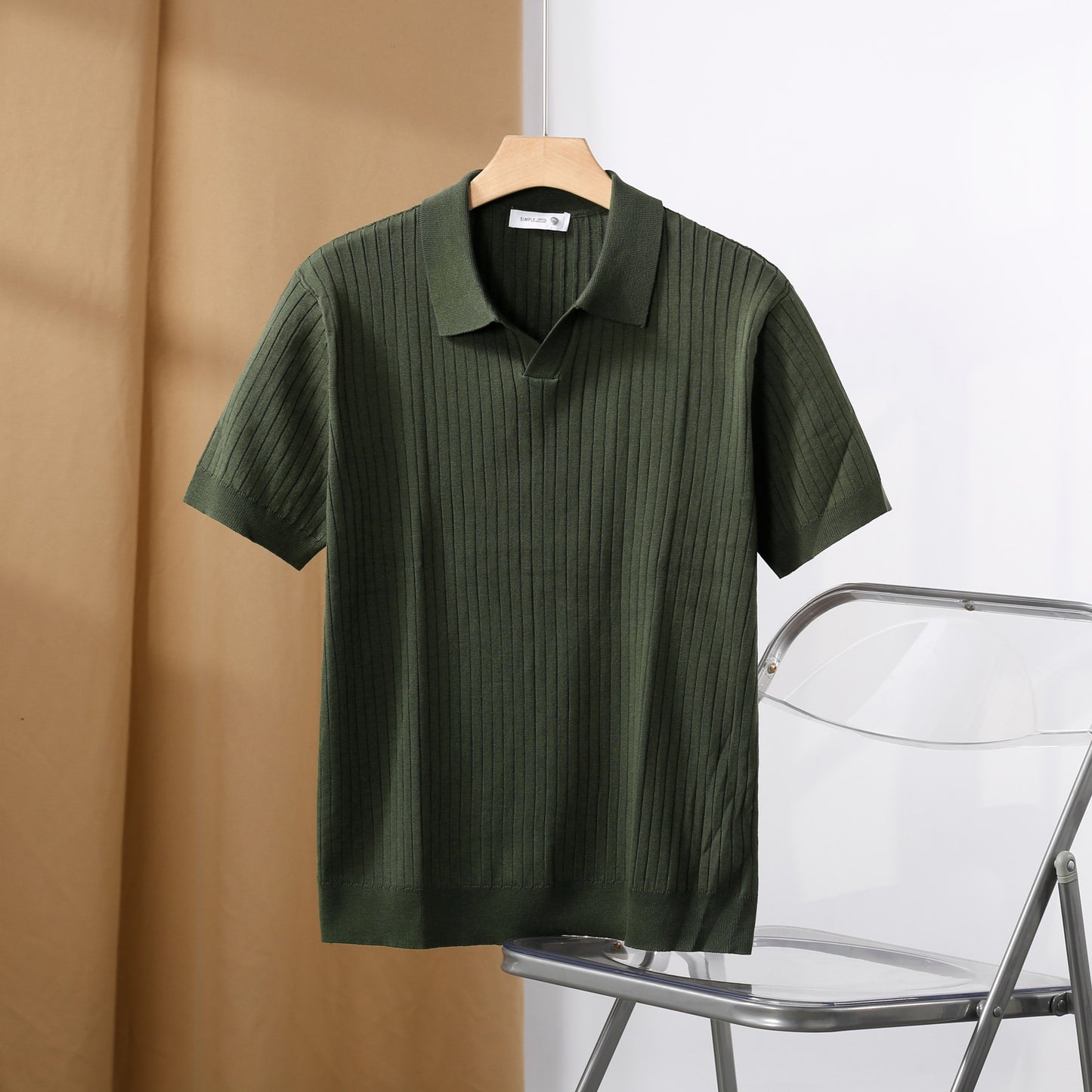 American Lapel Sunken Stripe Jacquard Sweater