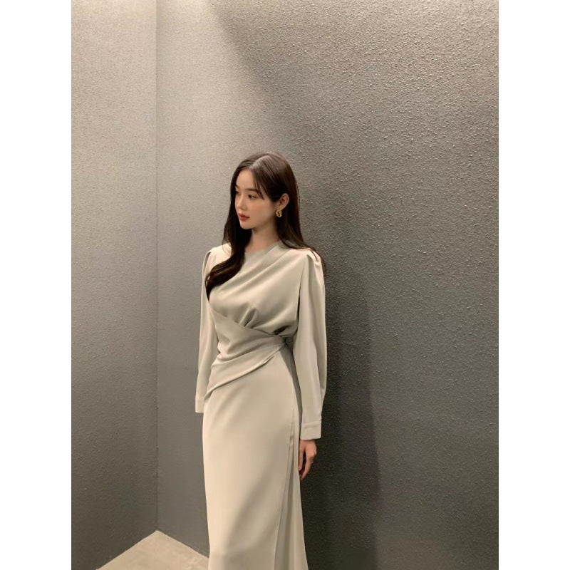 Fashion Pleated Long Sleeve Dress Women