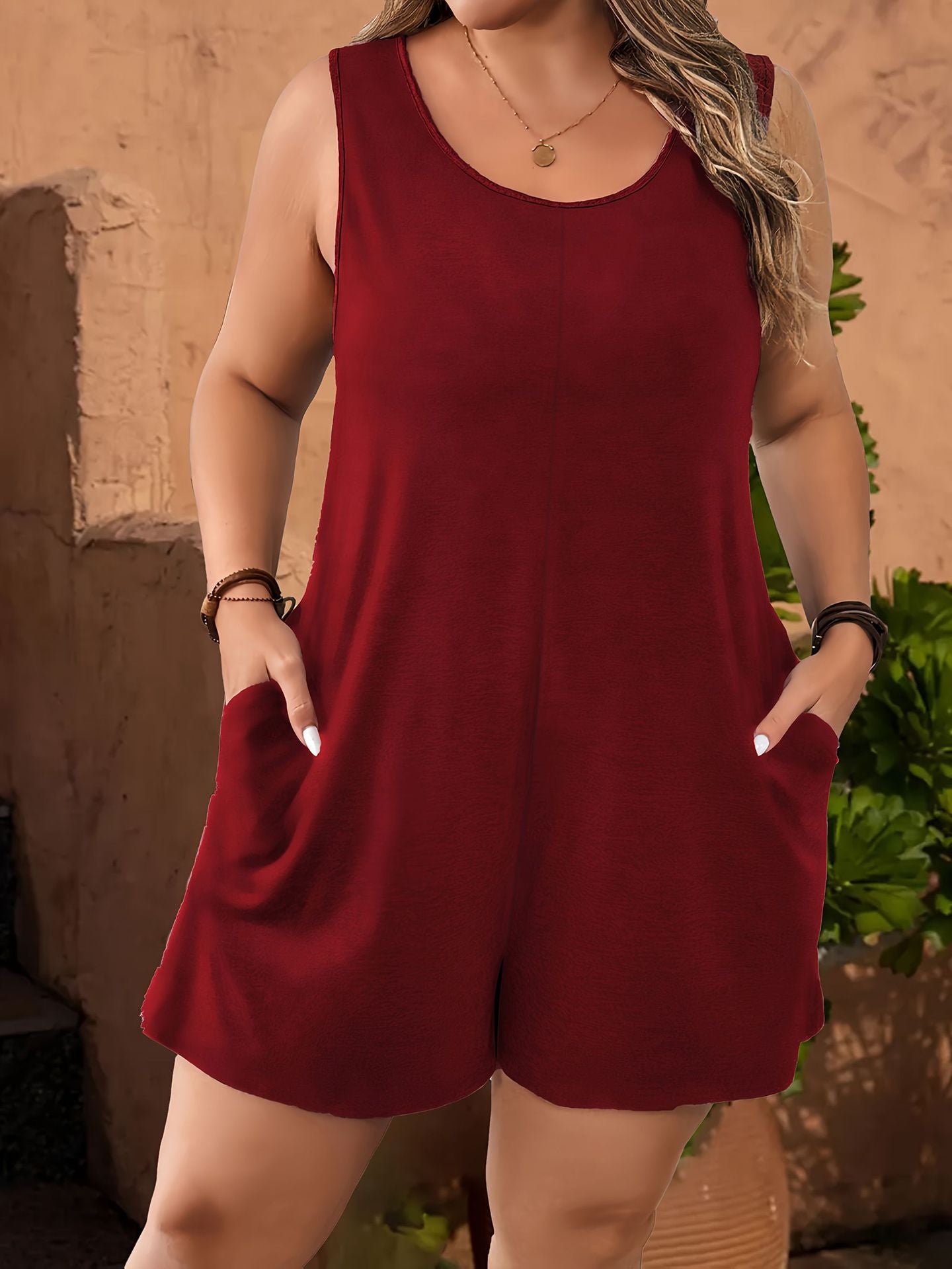 European And American Fashion Sleeveless Vest Pocket Plus Size Women's Jumpsuit