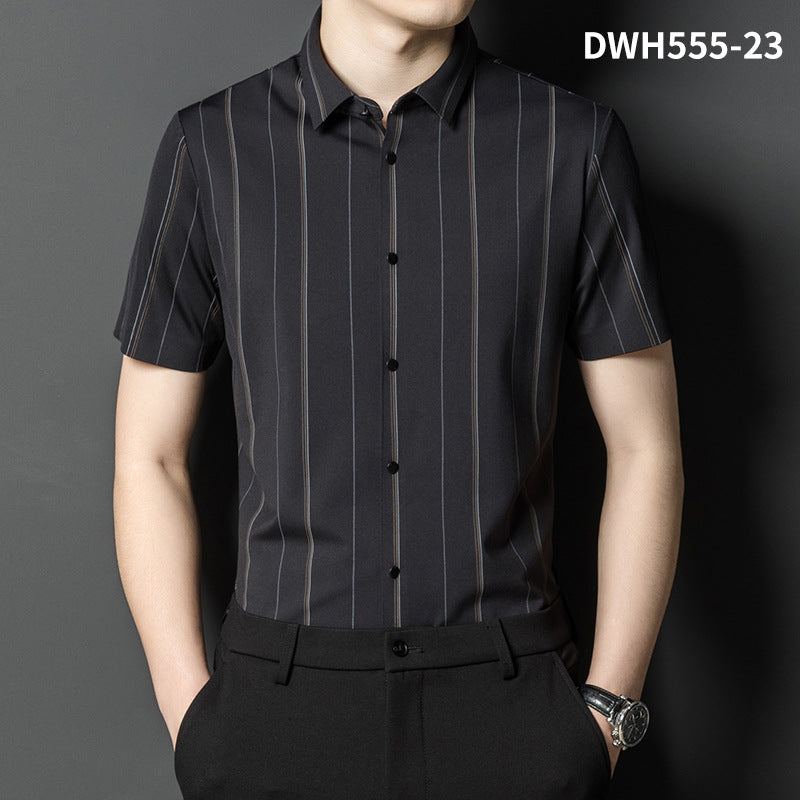 Fashion Ice Silk Seamless Men's Short-sleeved Shirt
