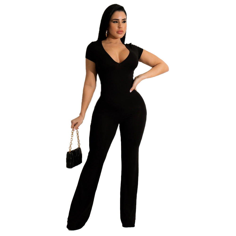 Bell-bottom Pants Short Sleeve Women's Jumpsuit
