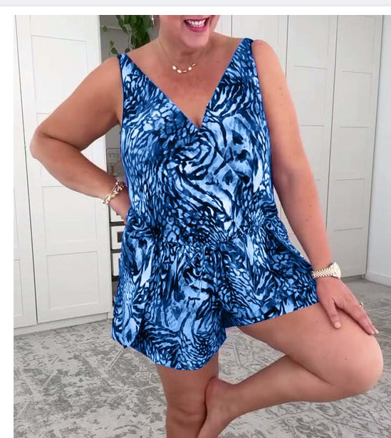 European And American One-piece Swimsuit Fashion Printed Sling