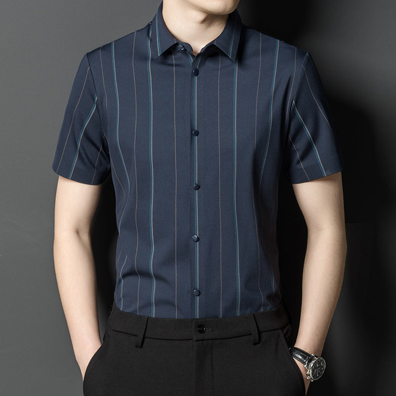 Fashion Ice Silk Seamless Men's Short-sleeved Shirt