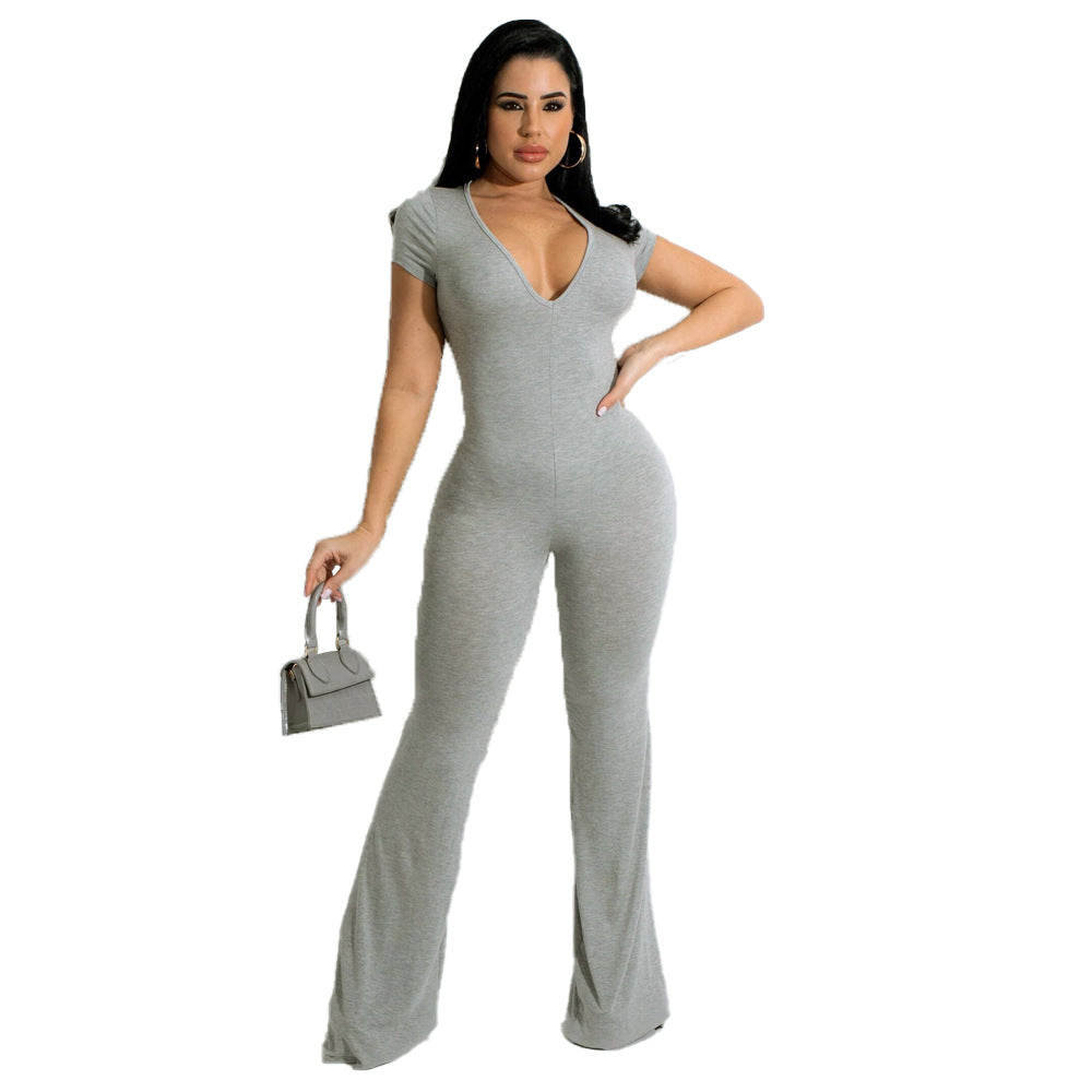 Bell-bottom Pants Short Sleeve Women's Jumpsuit