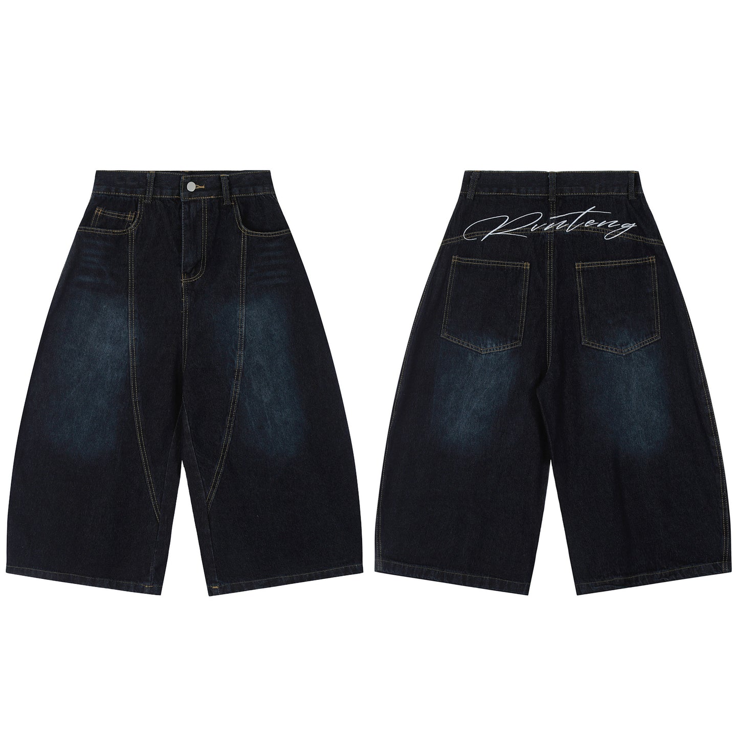 American Retro Loose Embroidered Washed Denim Trousers