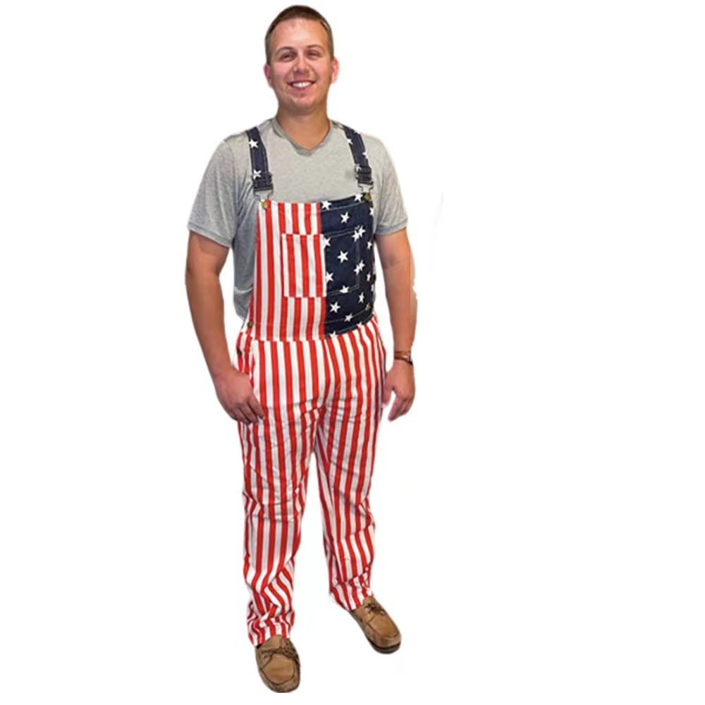 American Independence Day Flag Couple Overalls Overalls Trousers