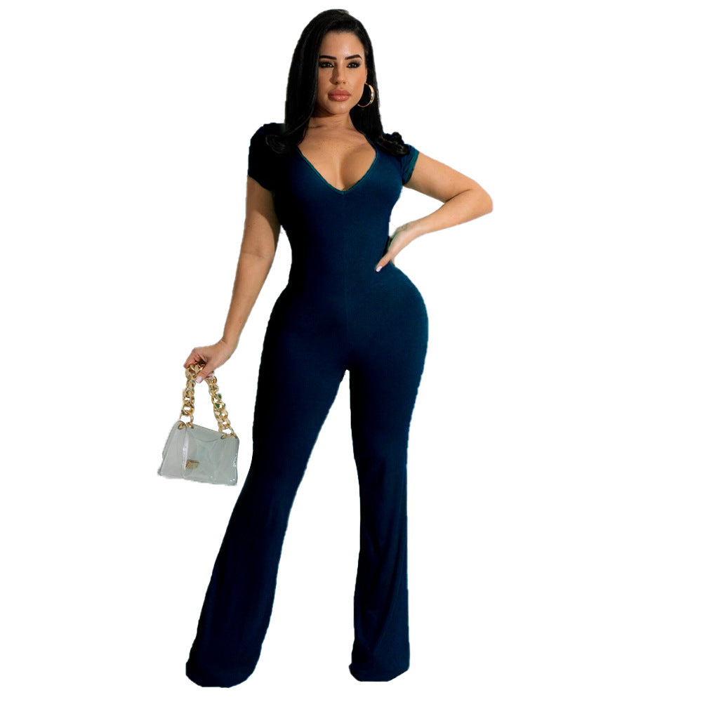 Bell-bottom Pants Short Sleeve Women's Jumpsuit