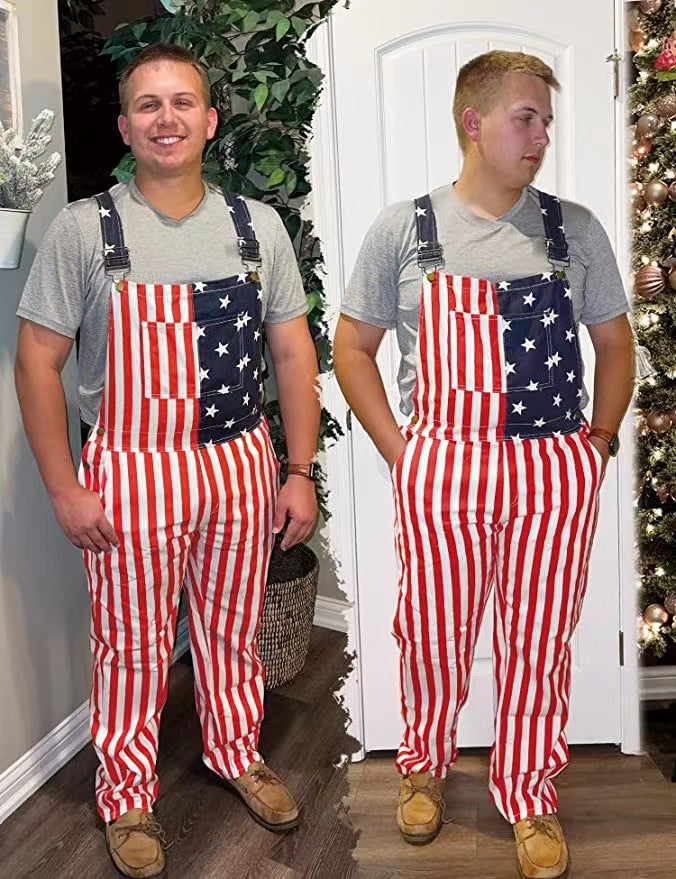 American Independence Day Flag Couple Overalls Overalls Trousers