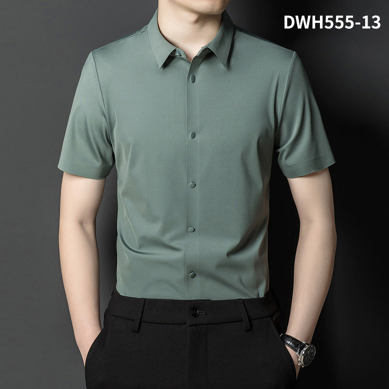 Fashion Ice Silk Seamless Men's Short-sleeved Shirt