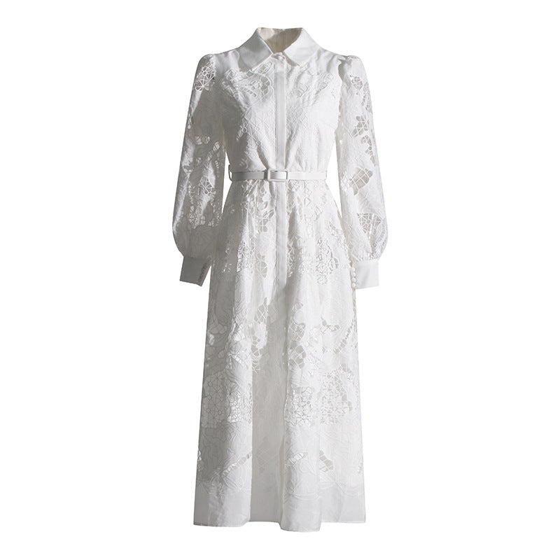 Embroidered Hollow Solid Color Dress Women