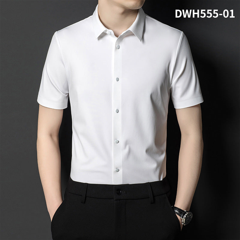 Fashion Ice Silk Seamless Men's Short-sleeved Shirt