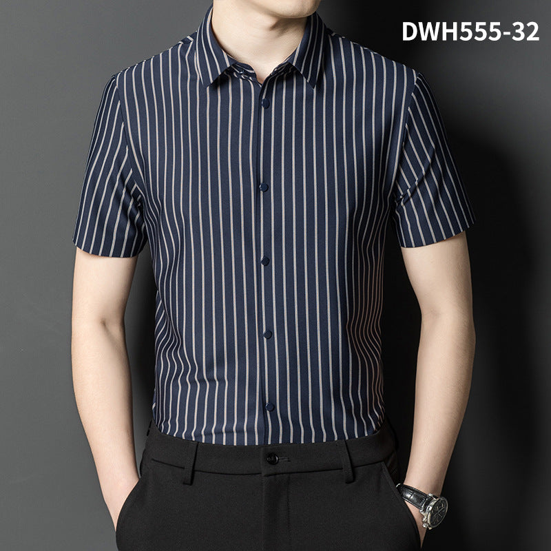 Fashion Ice Silk Seamless Men's Short-sleeved Shirt