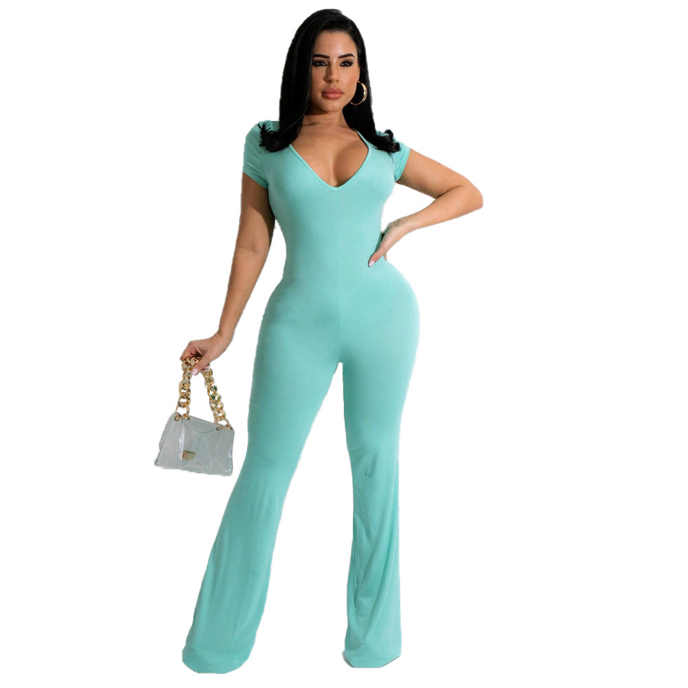Bell-bottom Pants Short Sleeve Women's Jumpsuit