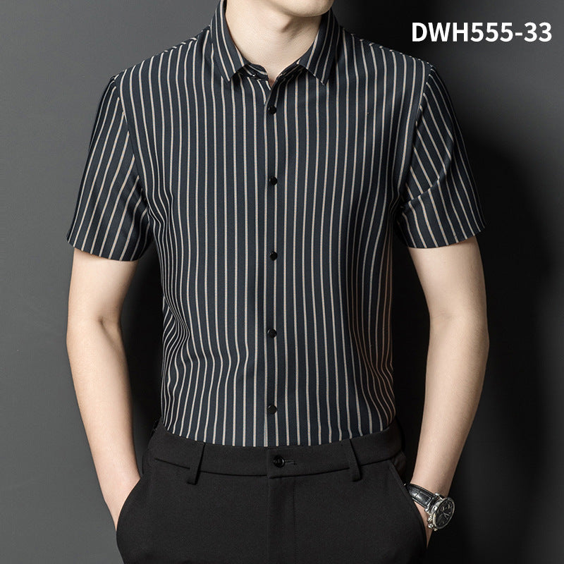 Fashion Ice Silk Seamless Men's Short-sleeved Shirt