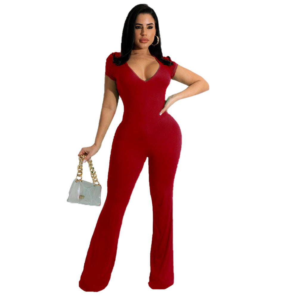 Bell-bottom Pants Short Sleeve Women's Jumpsuit