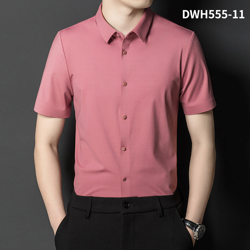 Fashion Ice Silk Seamless Men's Short-sleeved Shirt