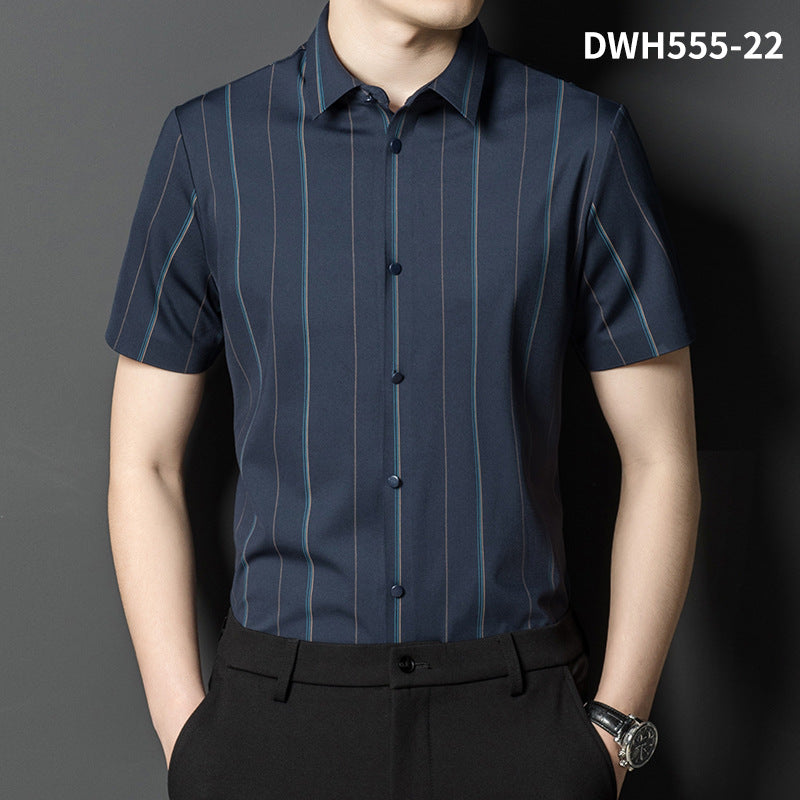 Fashion Ice Silk Seamless Men's Short-sleeved Shirt