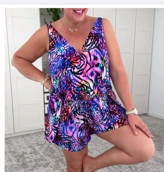 European And American One-piece Swimsuit Fashion Printed Sling