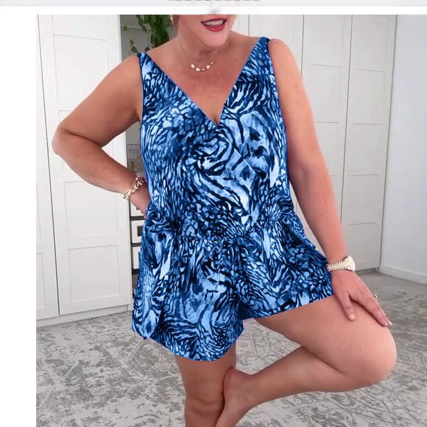 European And American One-piece Swimsuit Fashion Printed Sling