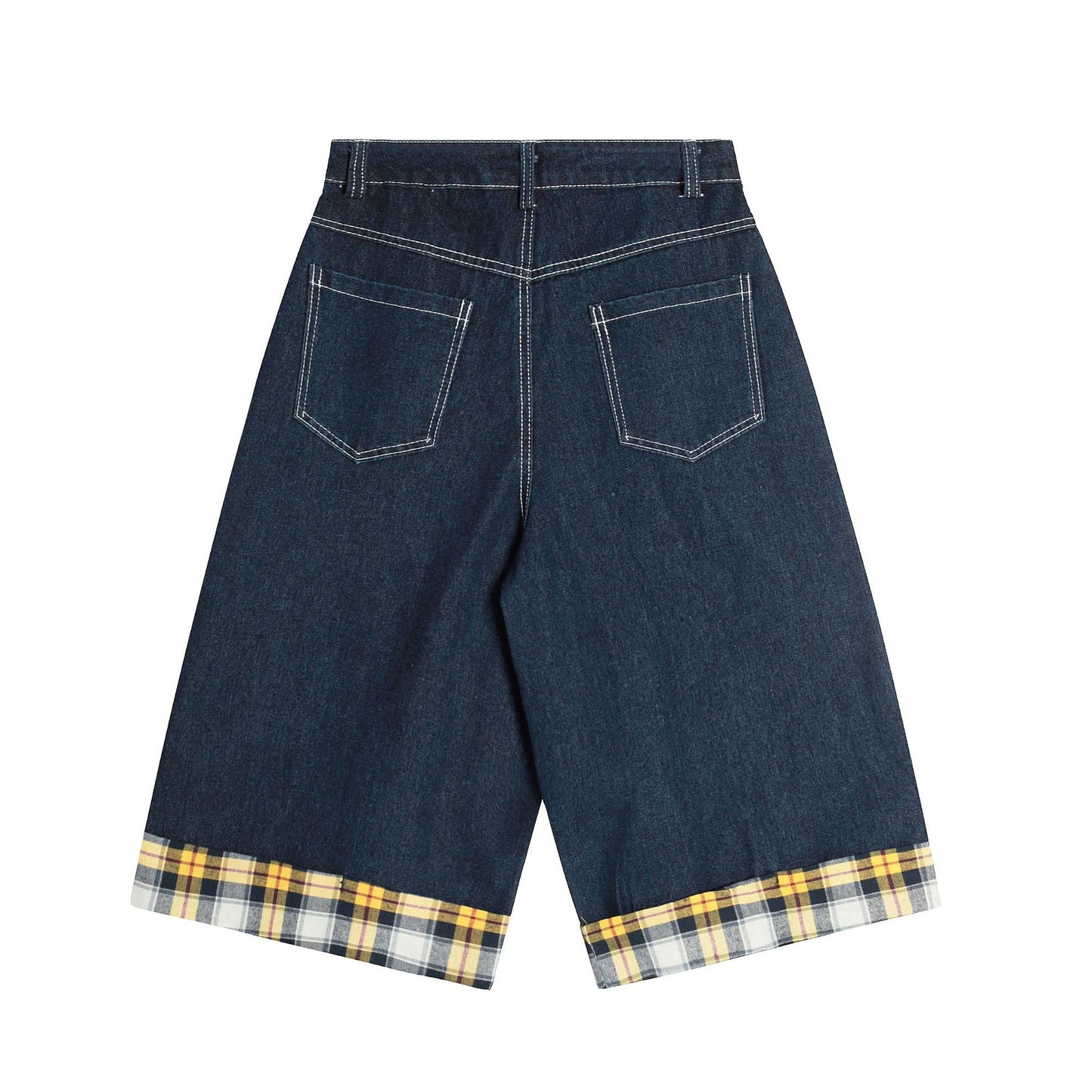 American Retro Plaid Large Pocket Stitching Cargo Shorts
